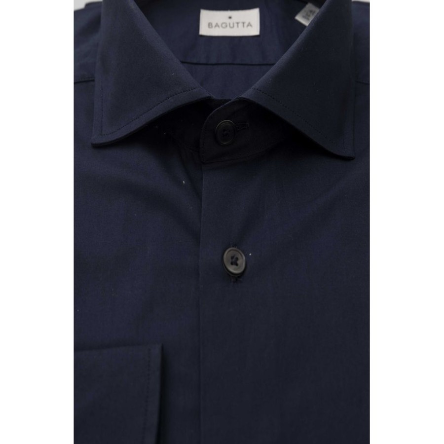 Men Bagutta Men'S Shirts | Bagutta Slim Fit Blue French Collar Shirt