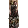 Women Dolce & Gabbana Women'S Dresses | Dolce & Gabbana Multicolor Floral Chiffon Tiered Maxi Dress