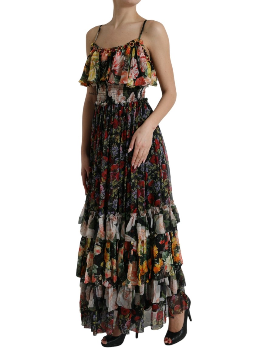 Women Dolce & Gabbana Women'S Dresses | Dolce & Gabbana Multicolor Floral Chiffon Tiered Maxi Dress