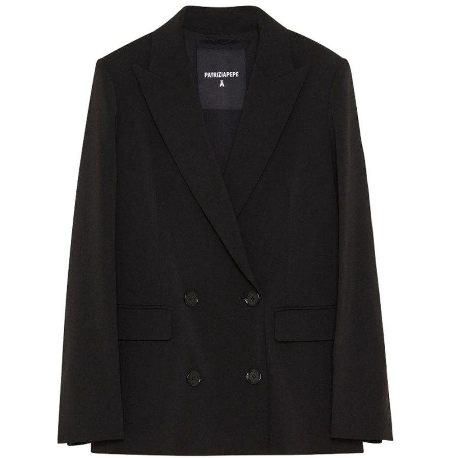 Women Patrizia Pepe Women'S Suits & Blazers | Patrizia Pepe Elegant Double-Breasted Stretch Jacket