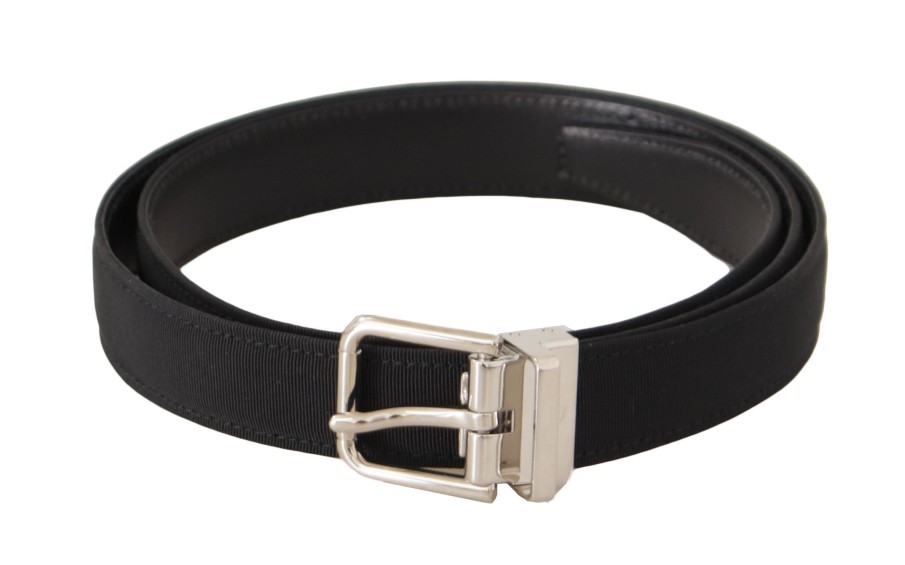 Men Dolce & Gabbana Men'S Belts | Dolce & Gabbana Black Canvas Silver Tone Metal Buckle Men Belt