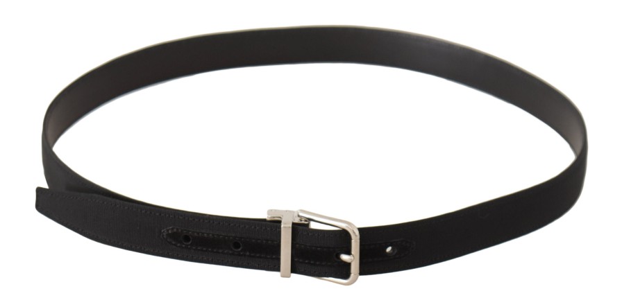 Men Dolce & Gabbana Men'S Belts | Dolce & Gabbana Black Canvas Silver Tone Metal Buckle Men Belt