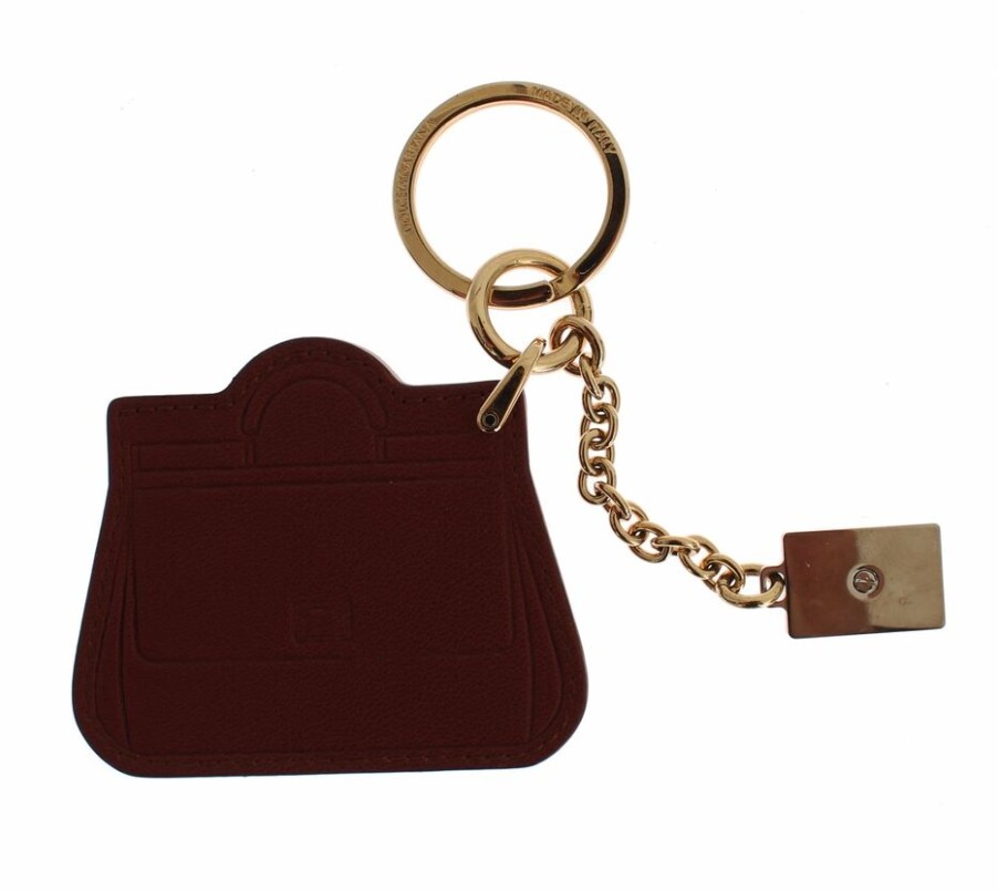 Men Dolce & Gabbana Men'S Keychains | Dolce & Gabbana Brown Leather Miss Sicily Gold Finder Chain Keychain