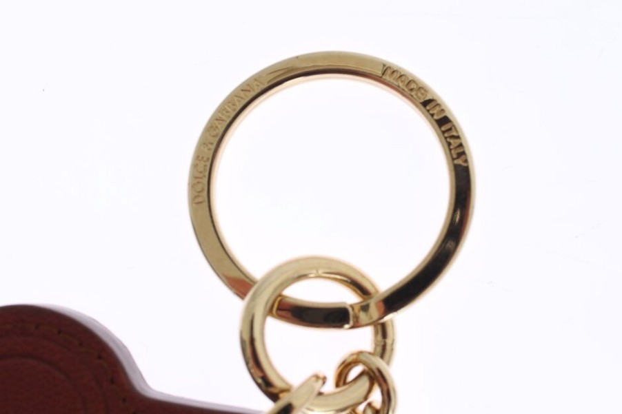 Men Dolce & Gabbana Men'S Keychains | Dolce & Gabbana Brown Leather Miss Sicily Gold Finder Chain Keychain