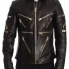 Men Dolce & Gabbana Men'S Jackets | Dolce & Gabbana Brown Lambskin Leather Zipper Jacket