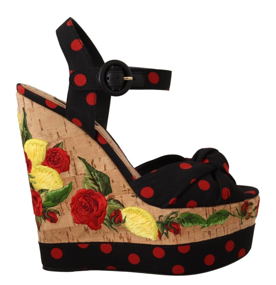 Women Dolce & Gabbana Women'S Platforms & Wedges | Dolce & Gabbana Multicolor Platform Wedges Sandals Charmeuse Shoes