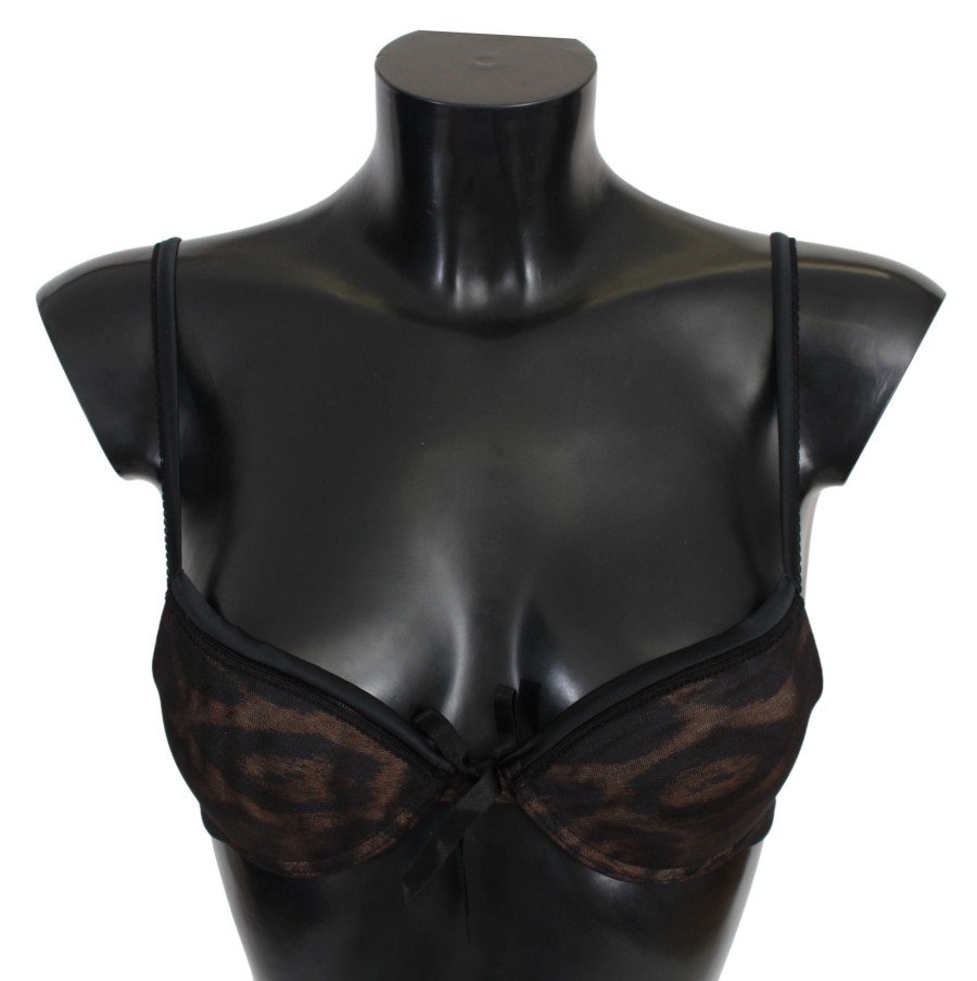 Women Roberto Cavalli Women'S Underwear | Roberto Cavalli Black Leopard Nylon Push Up Bra Underwear