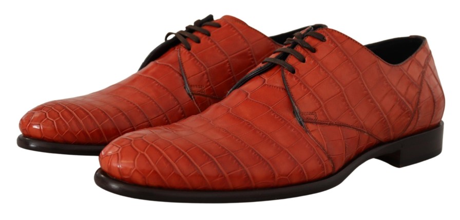 Men Dolce & Gabbana Men'S Formal | Dolce & Gabbana Orange Exotic Leather Dress Derby Shoes