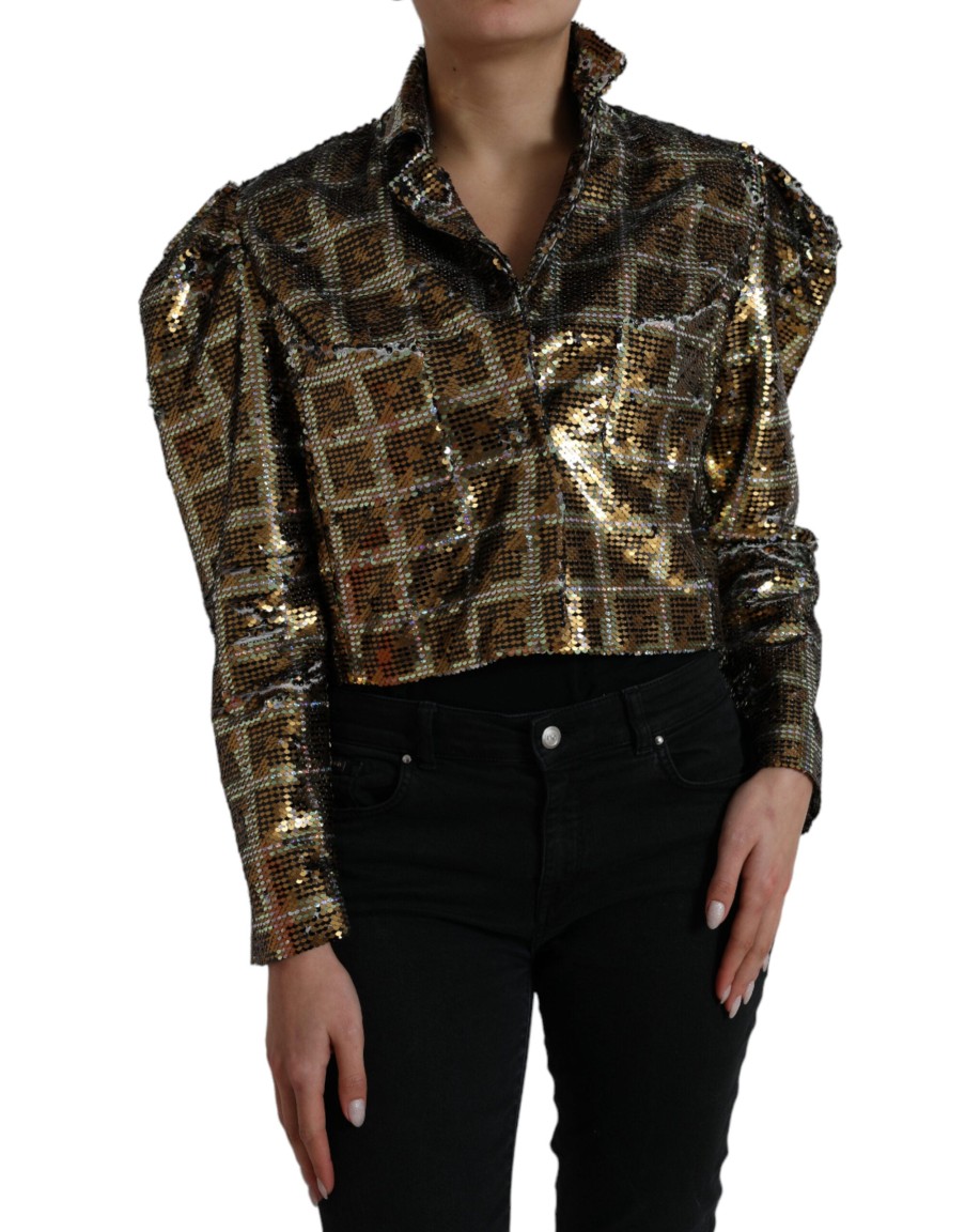 Women Dolce & Gabbana Women'S Jackets & Coats | Dolce & Gabbana Multicolor Polyester Sequined Cropped Jacket