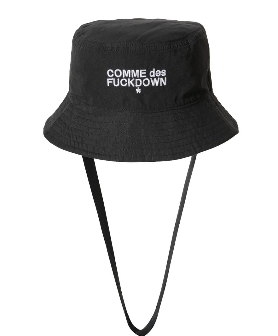 Men Comme Des Fuckdown Men'S Hats & Caps | Comme Des Fuckdown Sleek Black Fisherman Hat With Signature Stitching