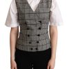 Women Dolce & Gabbana Women'S Vest | Dolce & Gabbana Gray Checkered Sleeveless Waistcoat Vest