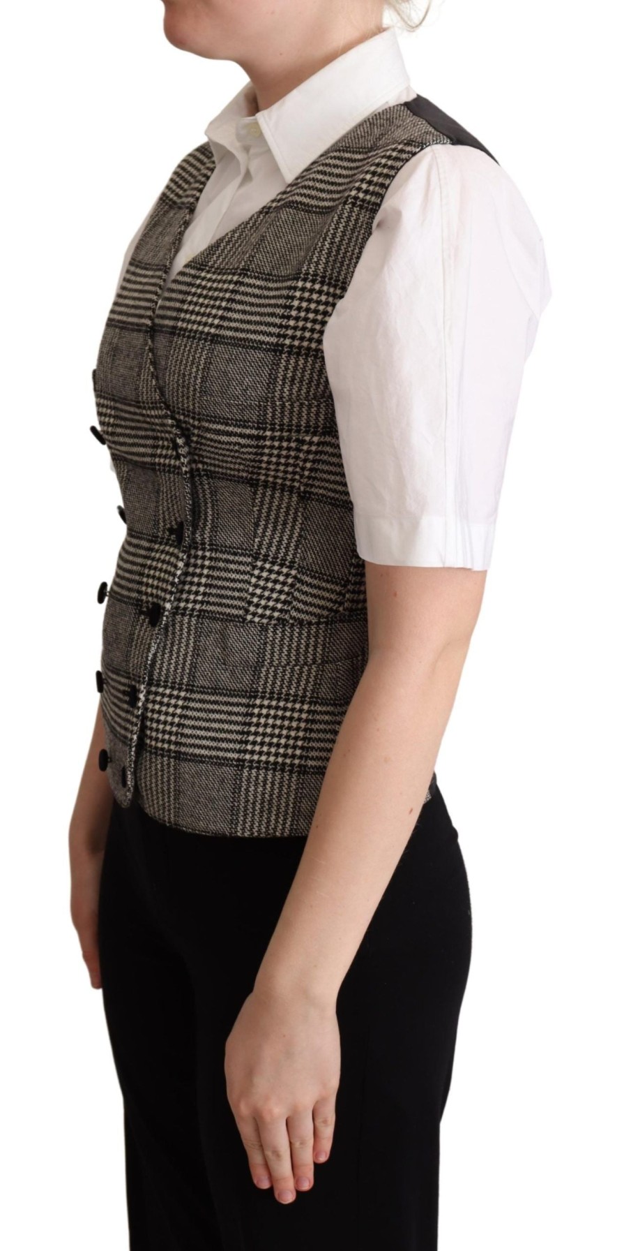 Women Dolce & Gabbana Women'S Vest | Dolce & Gabbana Gray Checkered Sleeveless Waistcoat Vest