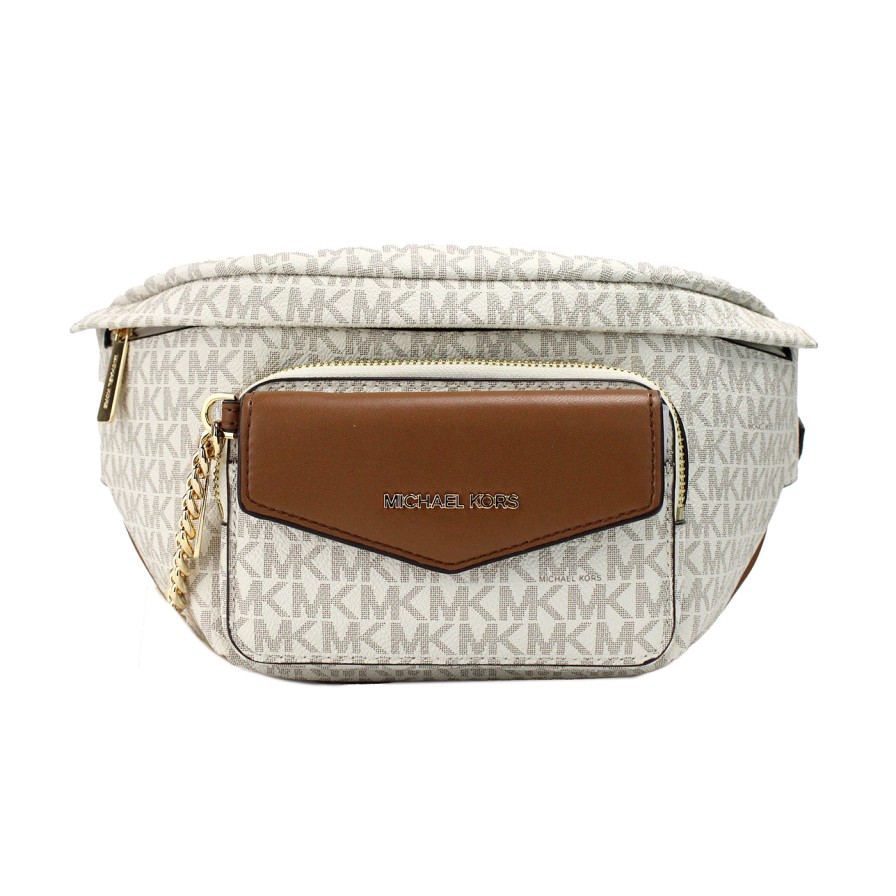 Women Michael Kors Women Belt Bags | Michael Kors Maisie Large Vanilla Pvc 2-N-1 Waistpack Card Case Fanny