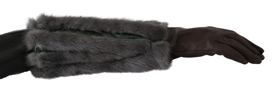 Women Dolce & Gabbana Women'S Gloves | Dolce & Gabbana Brown Mid Arm Length Leather Fur Gloves