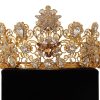 Women Dolce & Gabbana Women'S Headbands | Dolce & Gabbana Gold Tone Brass Star Clear Crystal Crown Diadem Tiara