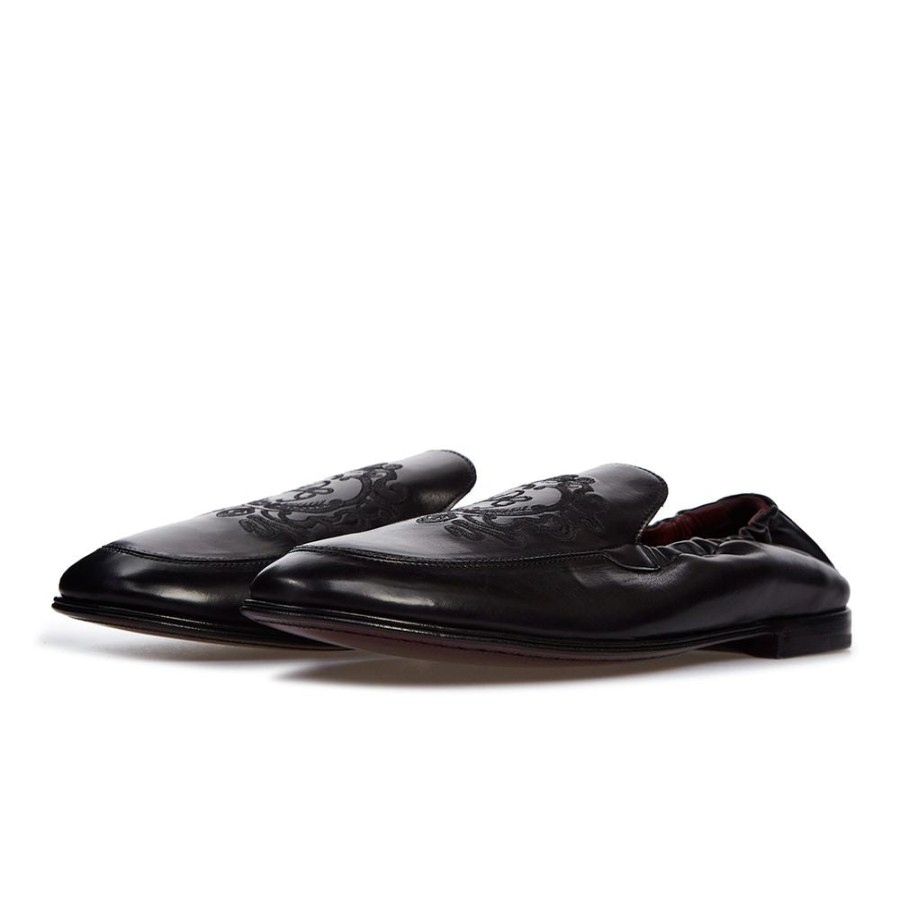 Men Dolce & Gabbana Men'S Loafers | Dolce & Gabbana Elegant Embroidered Leather Loafers