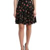 Women Dolce & Gabbana Women'S Skirts | Dolce & Gabbana Black Rose Print High Waist A-Line Mini Skirt