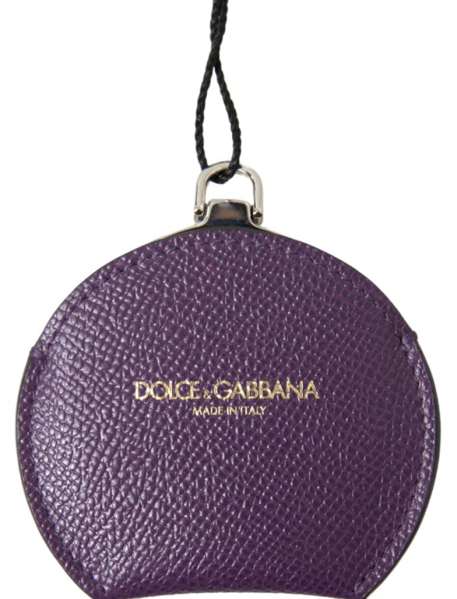 Women Dolce & Gabbana Women'S Others Accessories | Dolce & Gabbana Purple Calfskin Leather Round Hand Mirror Holder