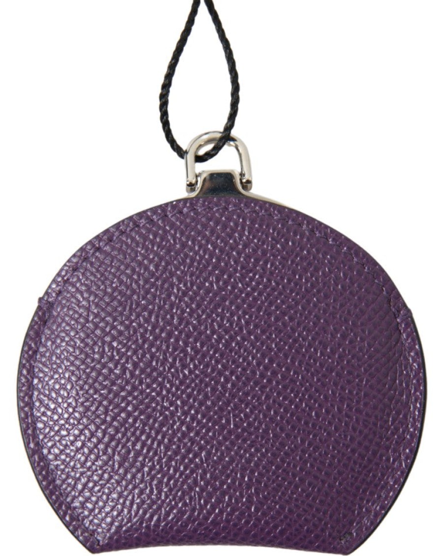 Women Dolce & Gabbana Women'S Others Accessories | Dolce & Gabbana Purple Calfskin Leather Round Hand Mirror Holder