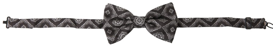 Men Dolce & Gabbana Men'S Ties & Bowties | Dolce & Gabbana Black Fantasy Pattern Adjustable Neck Papillon Bow Tie