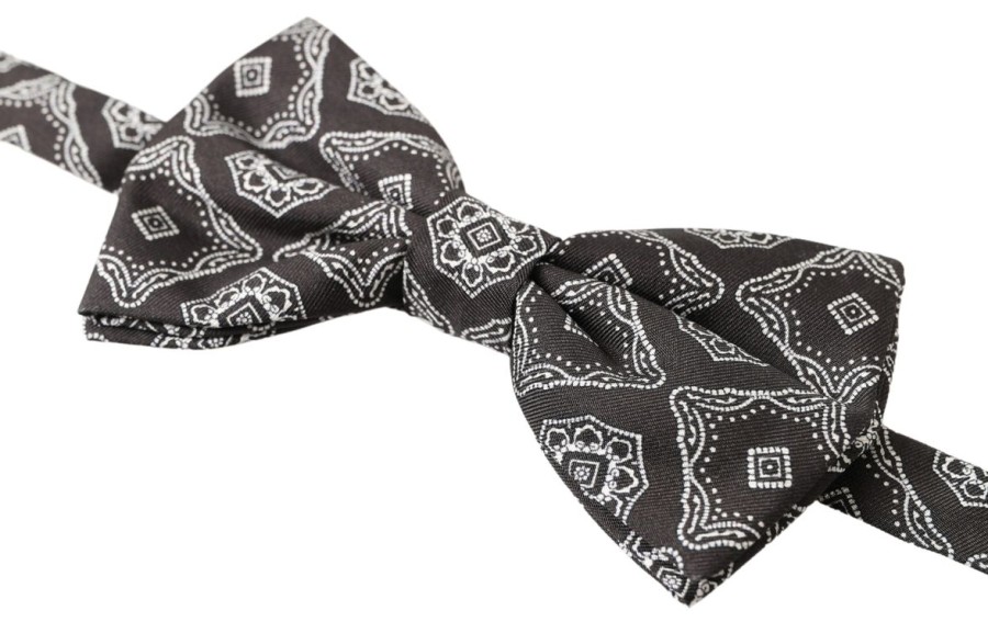 Men Dolce & Gabbana Men'S Ties & Bowties | Dolce & Gabbana Black Fantasy Pattern Adjustable Neck Papillon Bow Tie