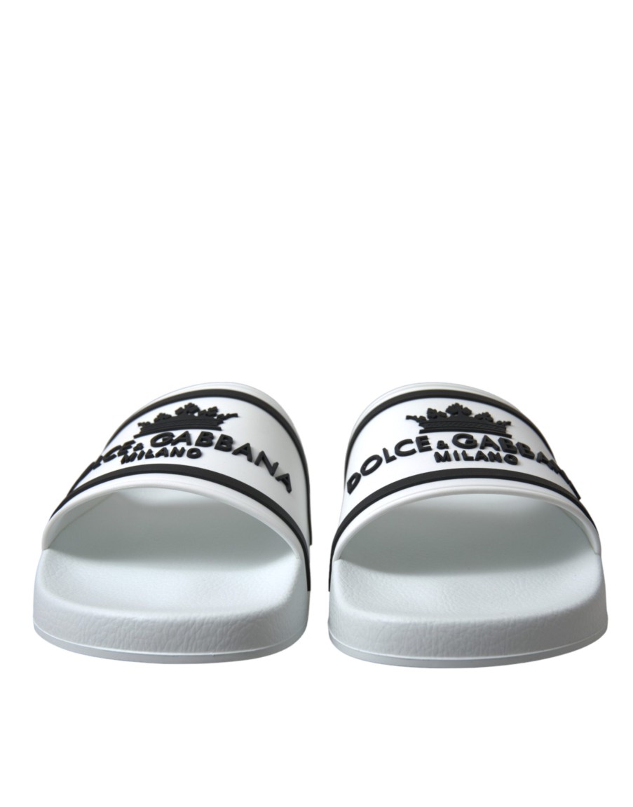 Men Dolce & Gabbana Men'S Slide Sandals | Dolce & Gabbana White Rubber Sandals Slippers Beachwear Men Shoes