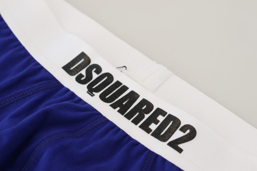 Men Dsquared² Men'S Underwear | Dsquared Blue White Logo Cotton Stretch Men Brief Underwear