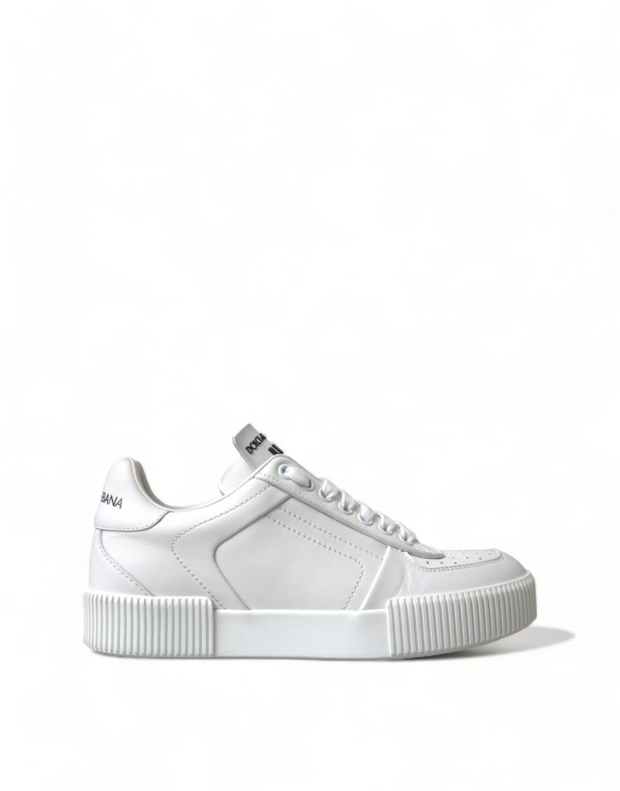 Women Dolce & Gabbana Women'S Sneakers | Dolce & Gabbana White Leather Miami Logo Womens Sneakers Shoes