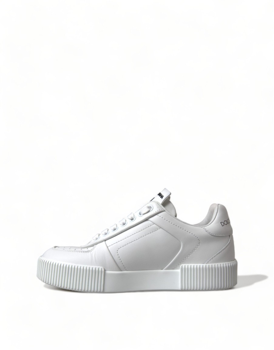 Women Dolce & Gabbana Women'S Sneakers | Dolce & Gabbana White Leather Miami Logo Womens Sneakers Shoes