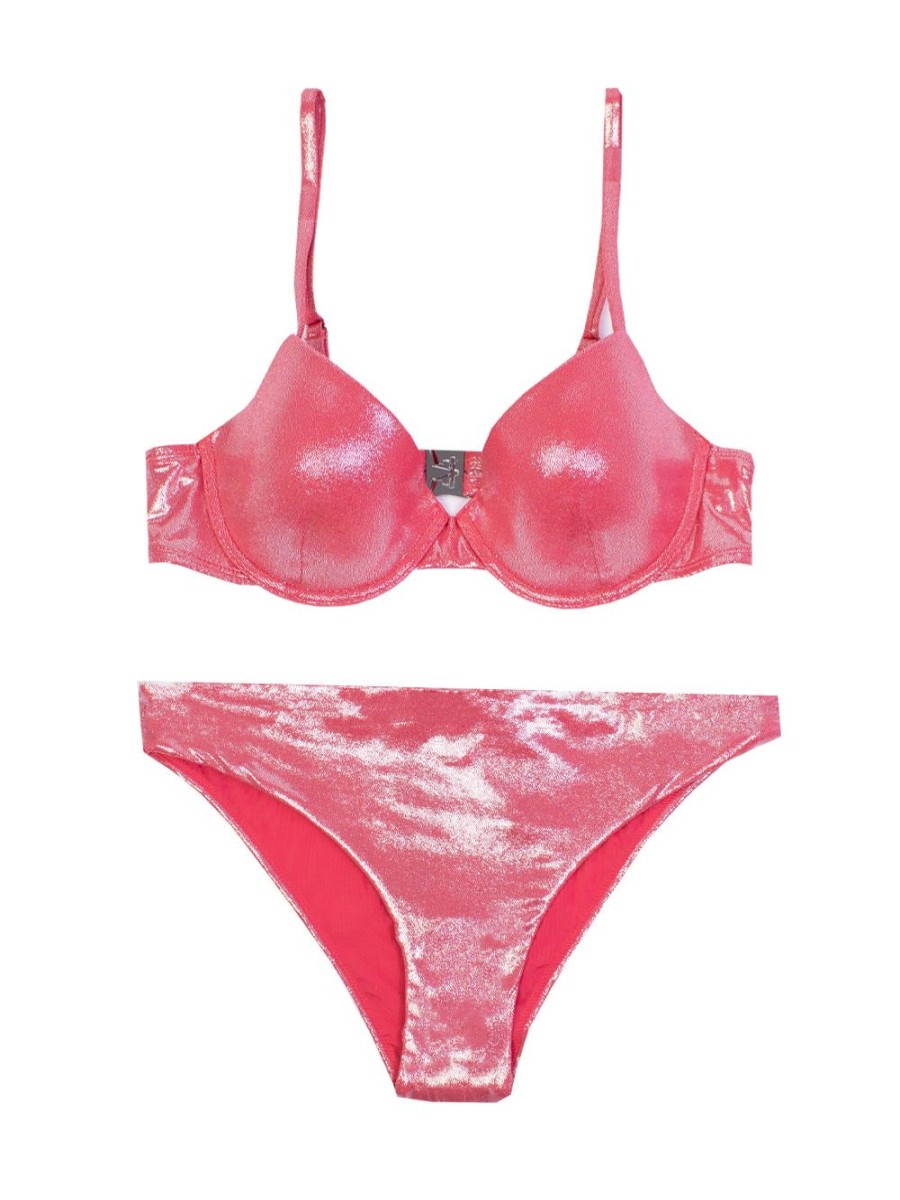 Women Emporio Armani Women'S Swimwear | Emporio Armani Pink Lurex Underwire Triangle Bikini