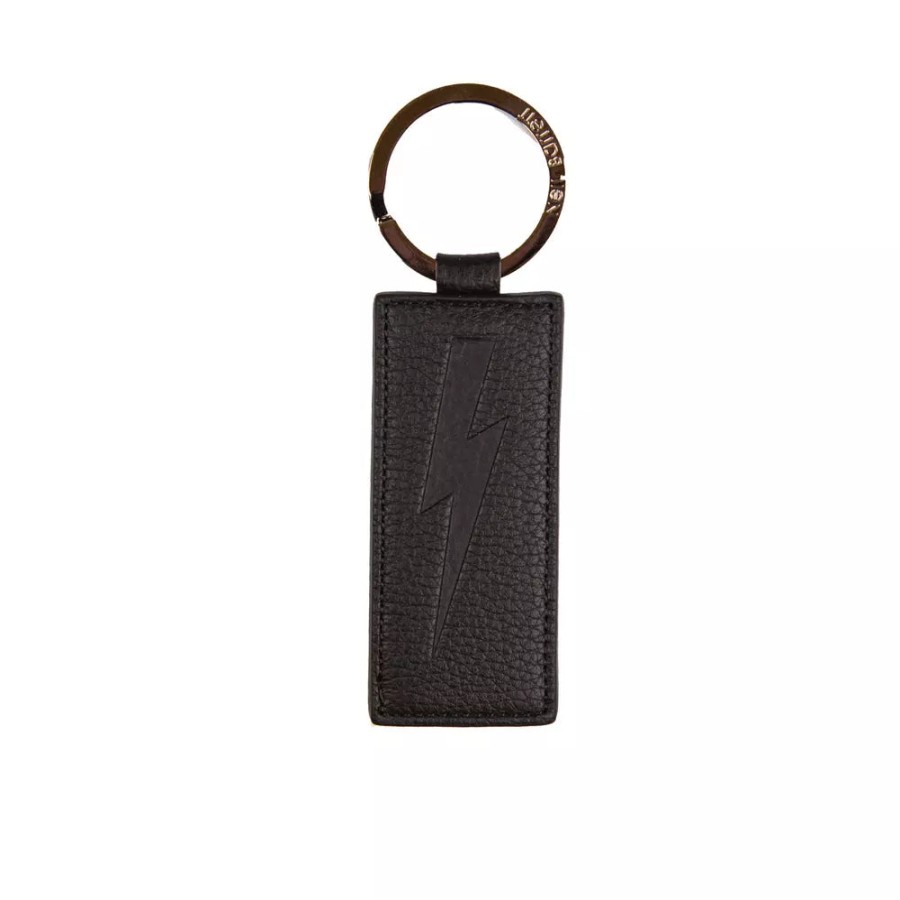 Men Neil Barrett Men'S Keychains | Neil Barrett Sleek Black Leather Keychain For Men