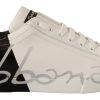 Men Dolce & Gabbana Men'S Sneakers | Dolce & Gabbana White Black Leather Logo Print Mens Sneakers Shoes