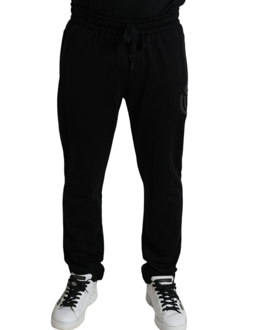 Men Dolce & Gabbana Men'S Jeans & Pants | Dolce & Gabbana Black Dg Logo Skinny Jogger Sweatpants Pants