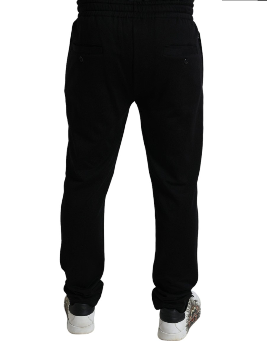 Men Dolce & Gabbana Men'S Jeans & Pants | Dolce & Gabbana Black Dg Logo Skinny Jogger Sweatpants Pants