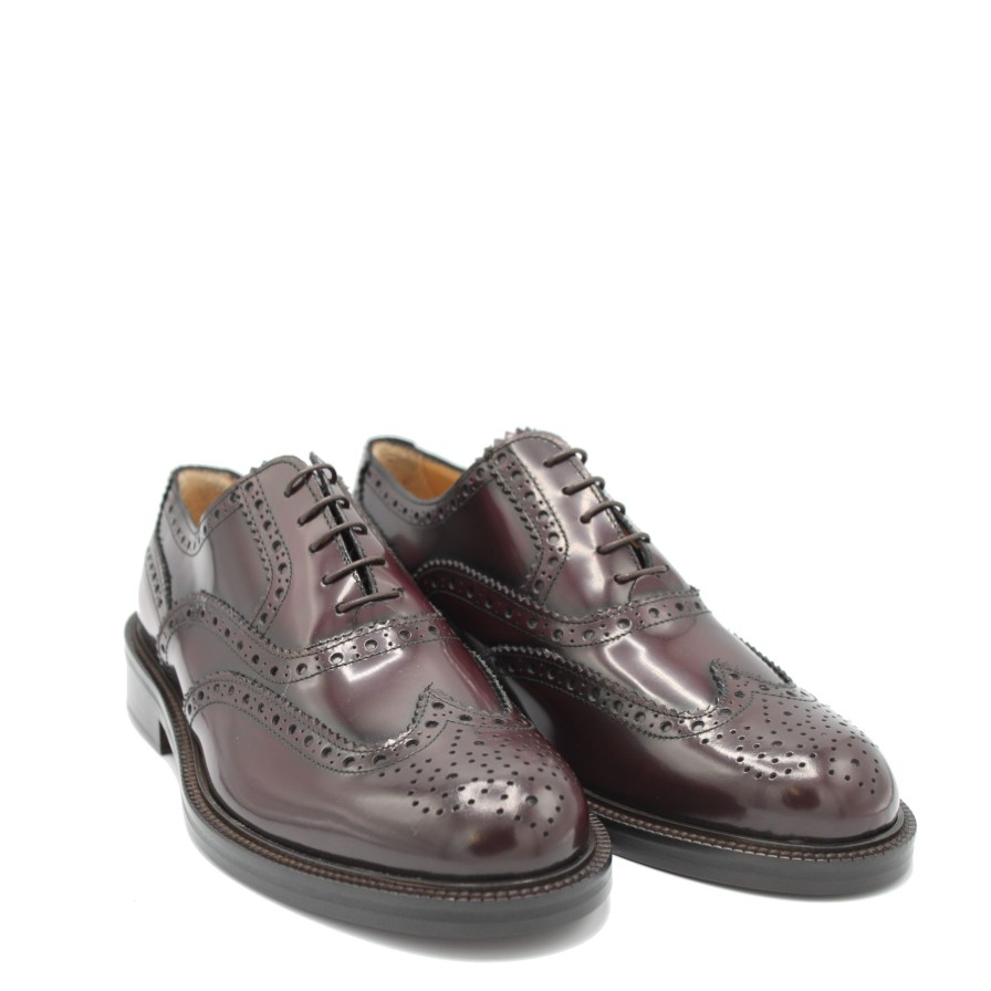 Men Saxone of Scotland Men'S Formal | Saxone Of Scotland Bordeaux Spazzolato Leather Mens Laced Full Brogue