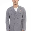 Men Distretto12 Men'S Blazers | Distretto12 Classic Blue Fabric Jacket With Front Pockets