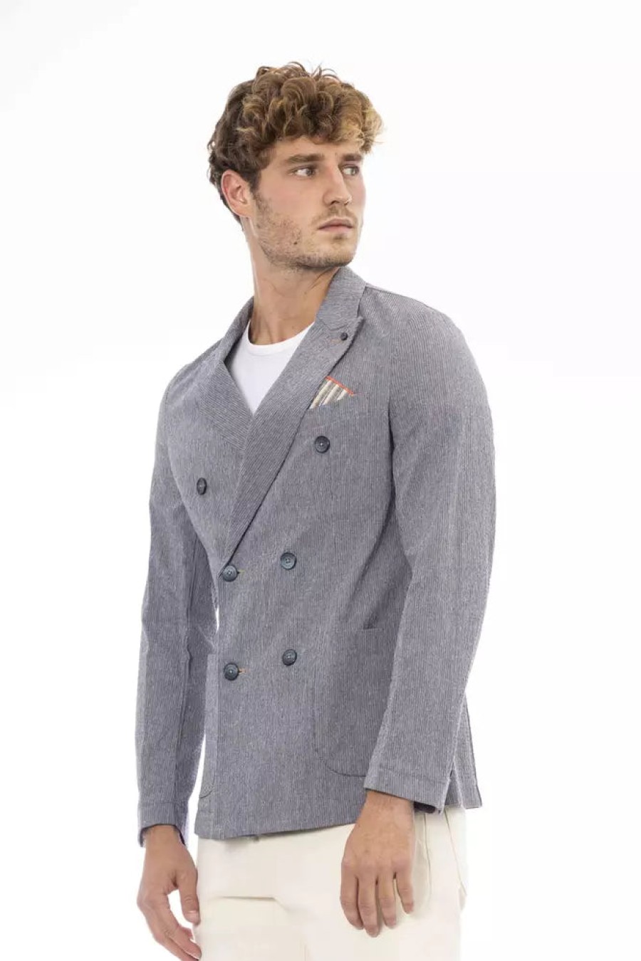 Men Distretto12 Men'S Blazers | Distretto12 Classic Blue Fabric Jacket With Front Pockets