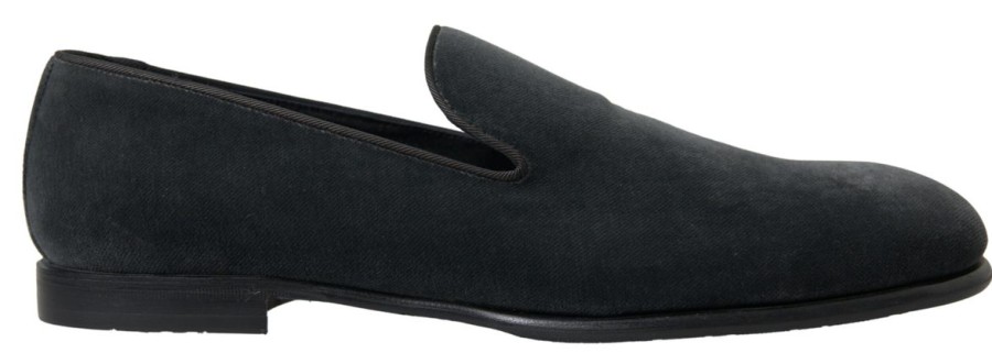 Men Dolce & Gabbana Men'S Loafers | Dolce & Gabbana Gray Velvet Loafers Formal Shoes