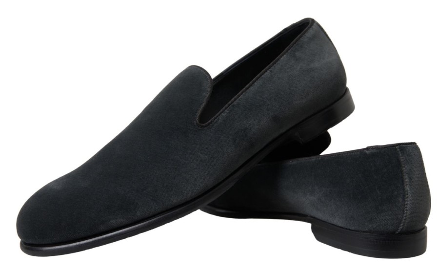 Men Dolce & Gabbana Men'S Loafers | Dolce & Gabbana Gray Velvet Loafers Formal Shoes