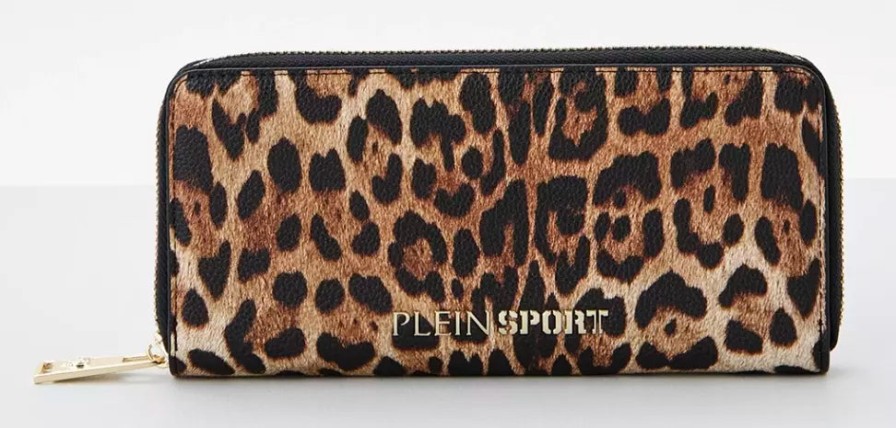 Women Plein Sport Women'S Wallets | Plein Sport Sleek Zipper Wallet With Gold Accents