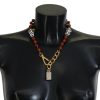 Women Dolce & Gabbana Women'S Necklaces | Dolce & Gabbana Gold Brass Pearl Logo Lobster Statement Necklace