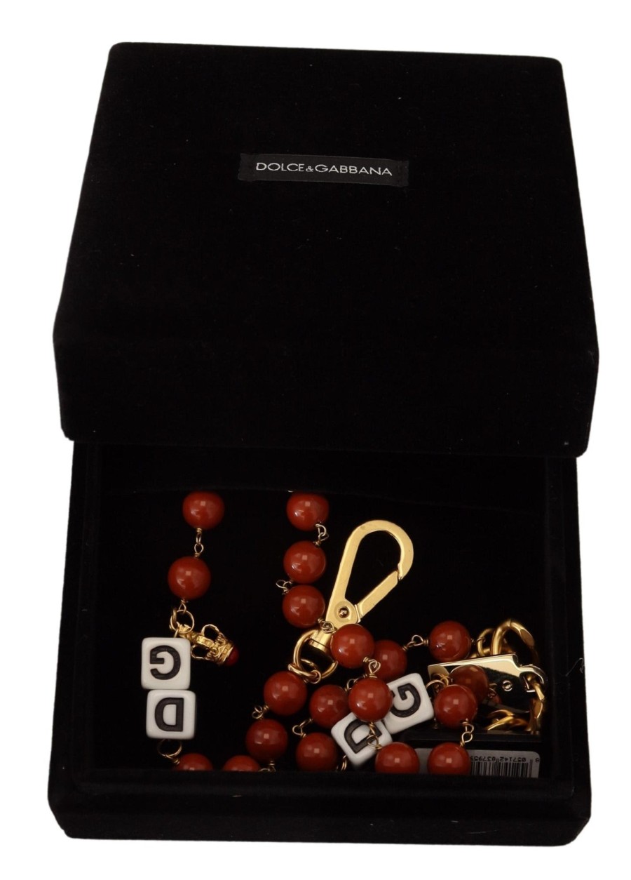 Women Dolce & Gabbana Women'S Necklaces | Dolce & Gabbana Gold Brass Pearl Logo Lobster Statement Necklace