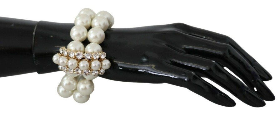 Women Dolce & Gabbana Women'S Bracelets | Dolce & Gabbana White Faux Pearl Beads Translucent Crystals Bracelet