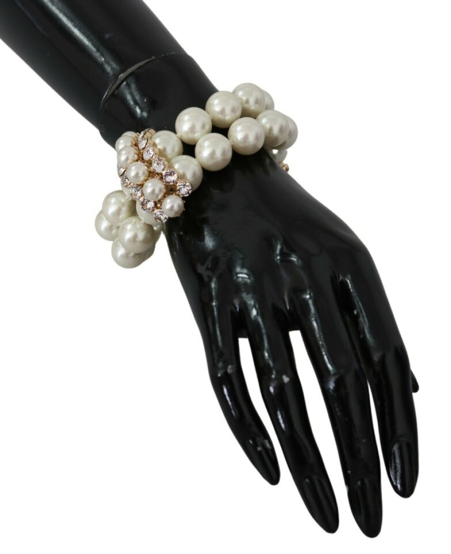 Women Dolce & Gabbana Women'S Bracelets | Dolce & Gabbana White Faux Pearl Beads Translucent Crystals Bracelet