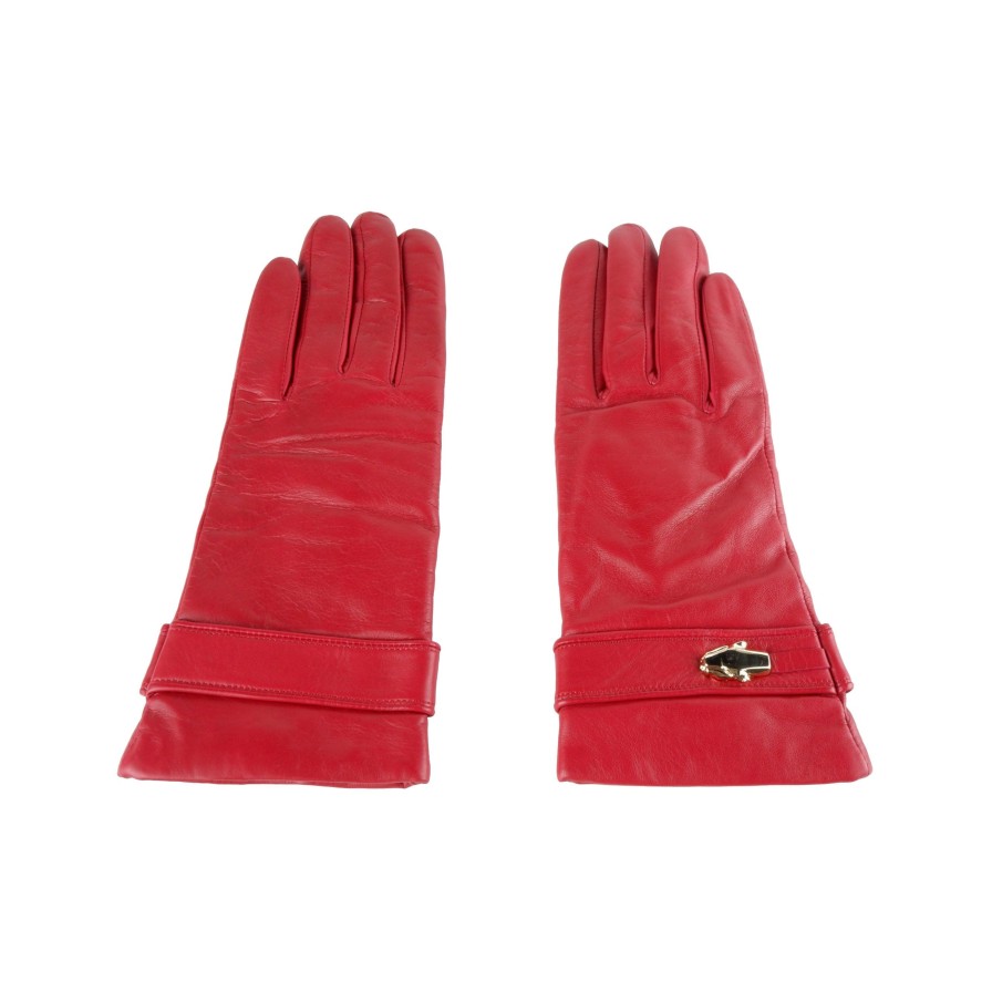 Women Cavalli Class Women'S Gloves | Cavalli Class Elegant Red Leather Gloves