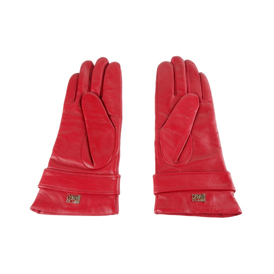 Women Cavalli Class Women'S Gloves | Cavalli Class Elegant Red Leather Gloves