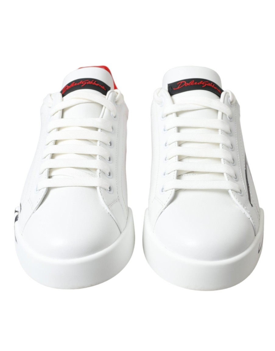 Men Dolce & Gabbana Men'S Sneakers | Dolce & Gabbana White Red Leather Logo Low Top Sneakers Men Shoes