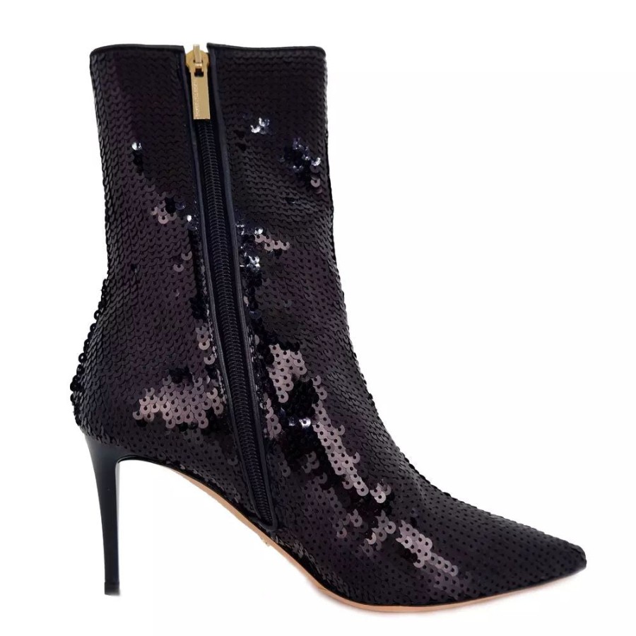 Women Elisabetta Franchi Women'S Boots | Elisabetta Franchi Sequin-Embellished Calfskin Ankle Boots