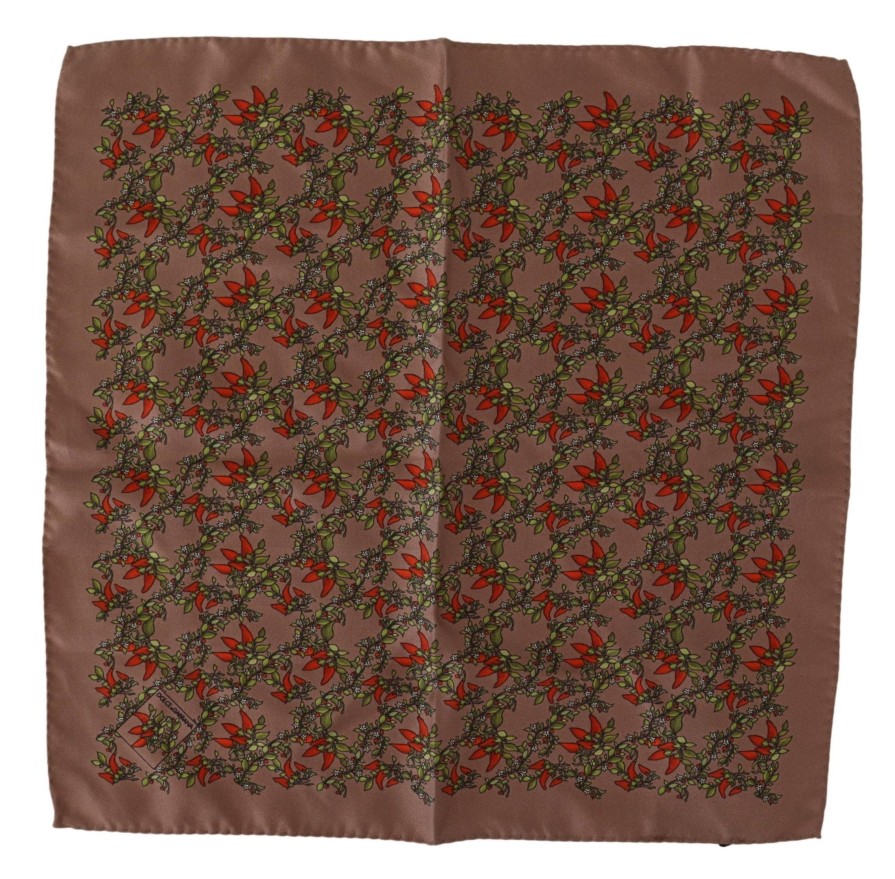 Men Dolce & Gabbana Men'S Handkerchief | Dolce & Gabbana Brown Carrots Print Silk Handkerchief