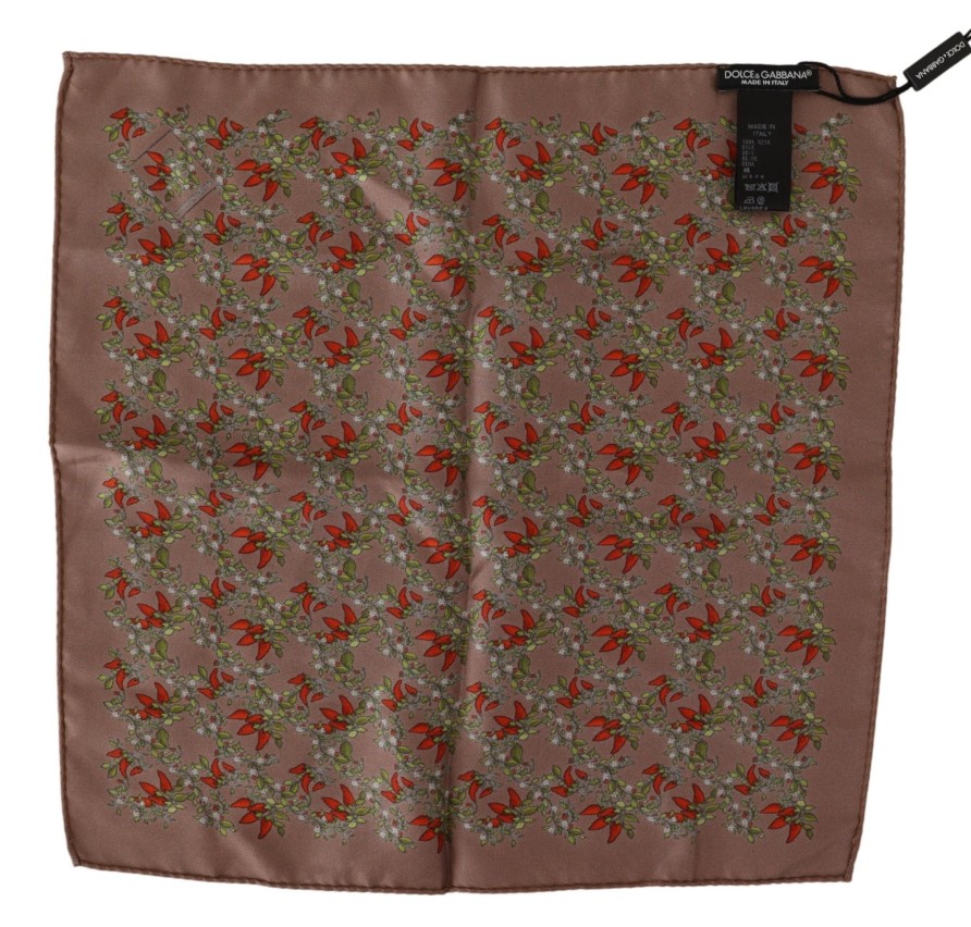 Men Dolce & Gabbana Men'S Handkerchief | Dolce & Gabbana Brown Carrots Print Silk Handkerchief